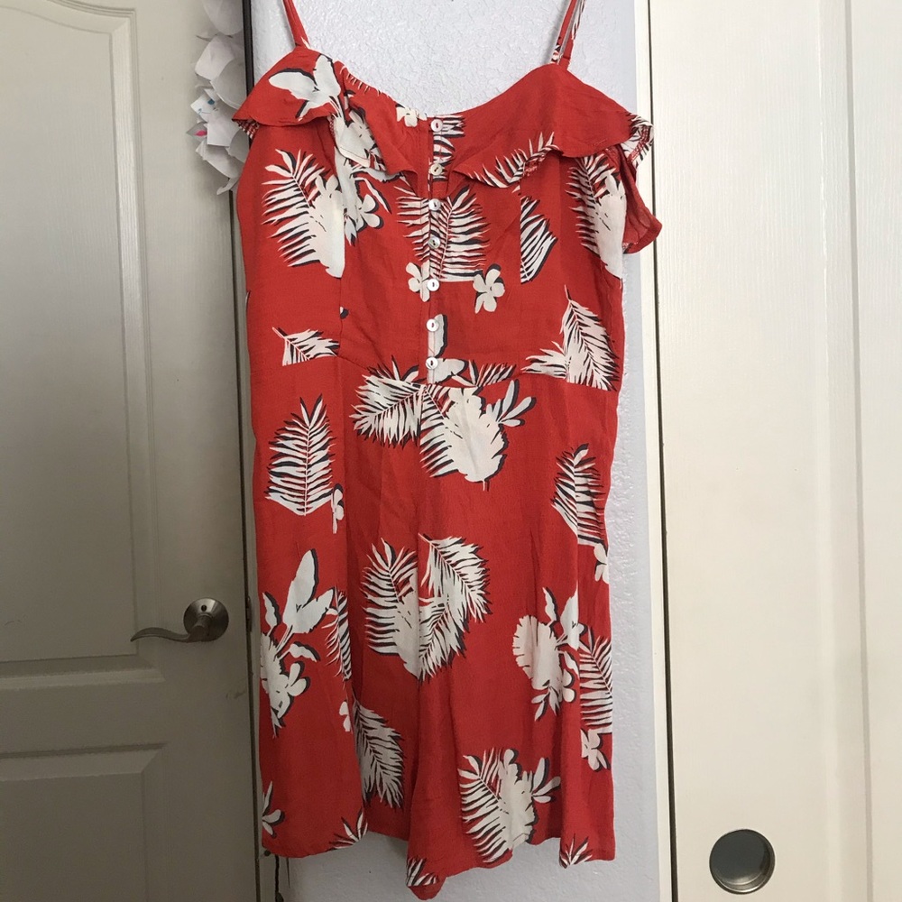Forever 21 orange floral button up romper